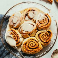 Pan of our Amazing Vegan Gluten-Free Cinnamon Rolls