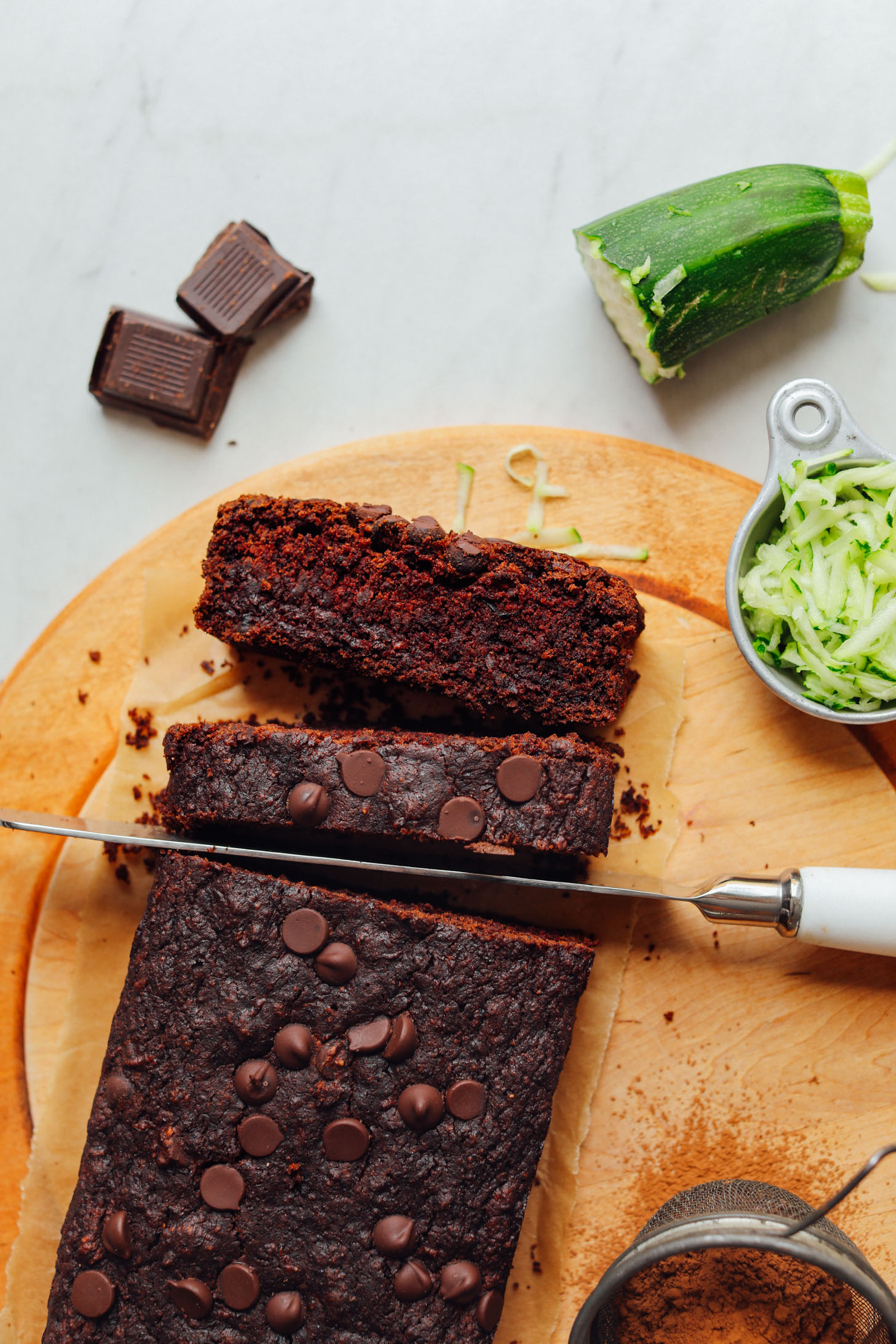 Freshly sliced naturally sweetened Vegan Chocolate Chip Zucchini Bread