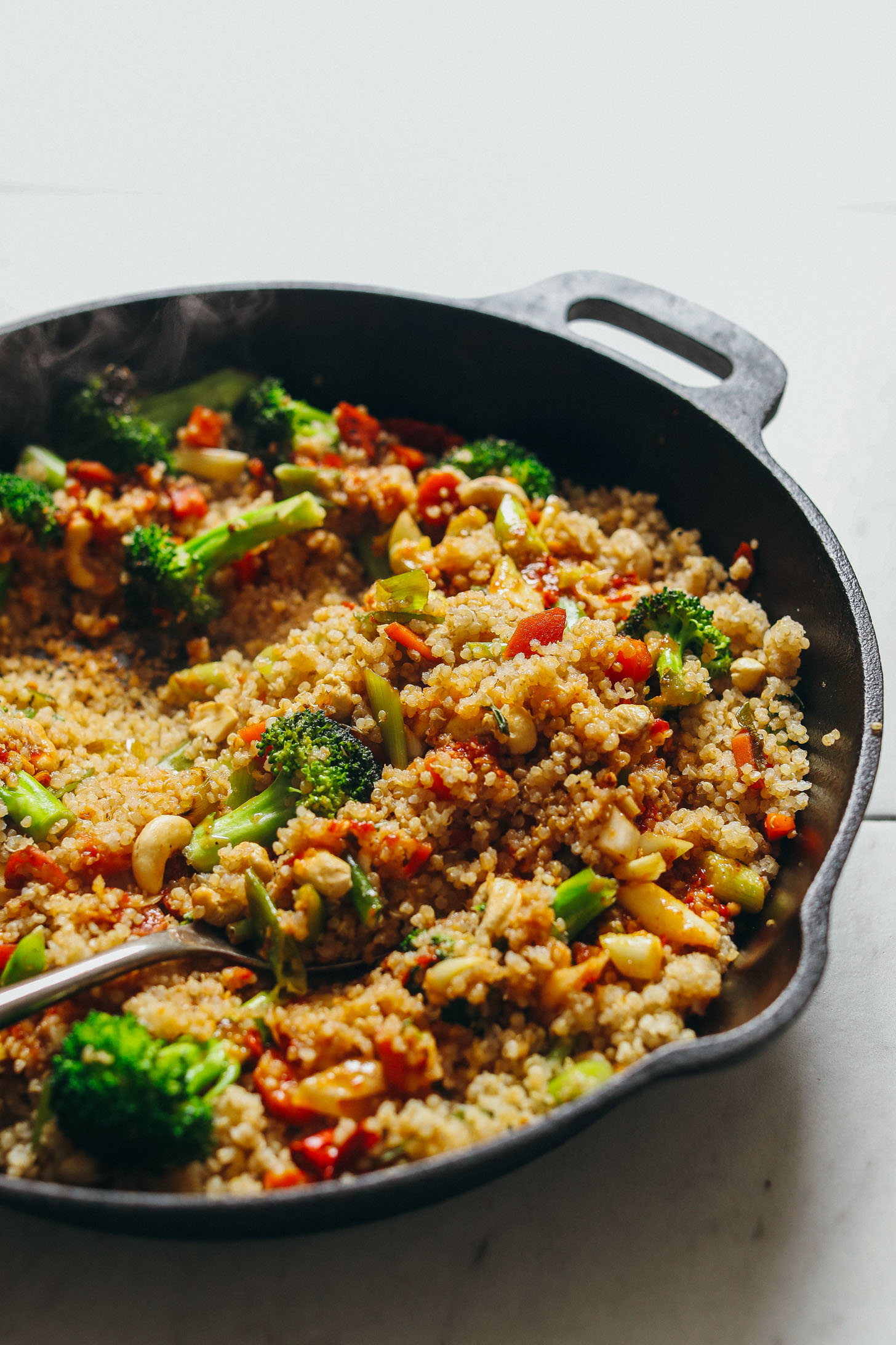 hot skillet with vegan quinoa fried rice