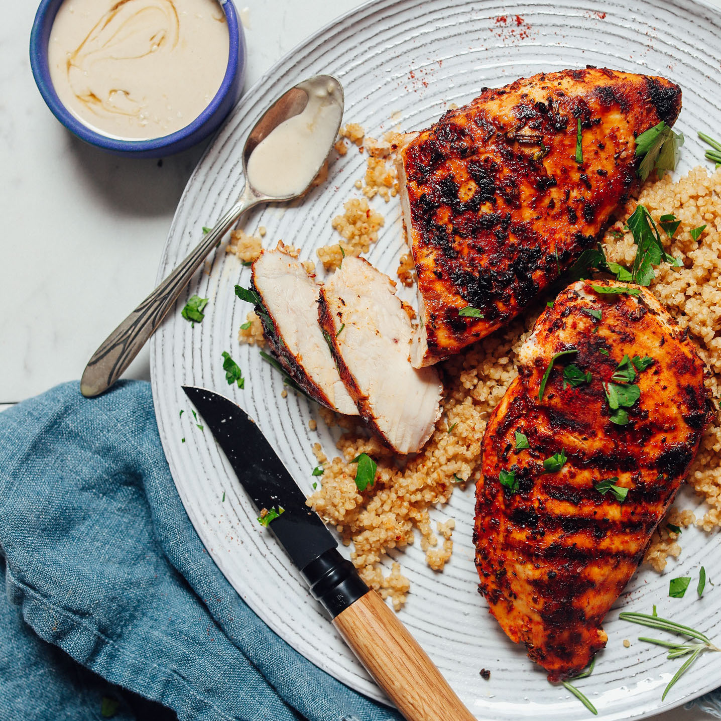 Partially sliced Marinated Grilled Chicken Breast for an easy and flavorful chicken recipe