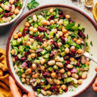 Overhead shot of a bowl of three bean salad