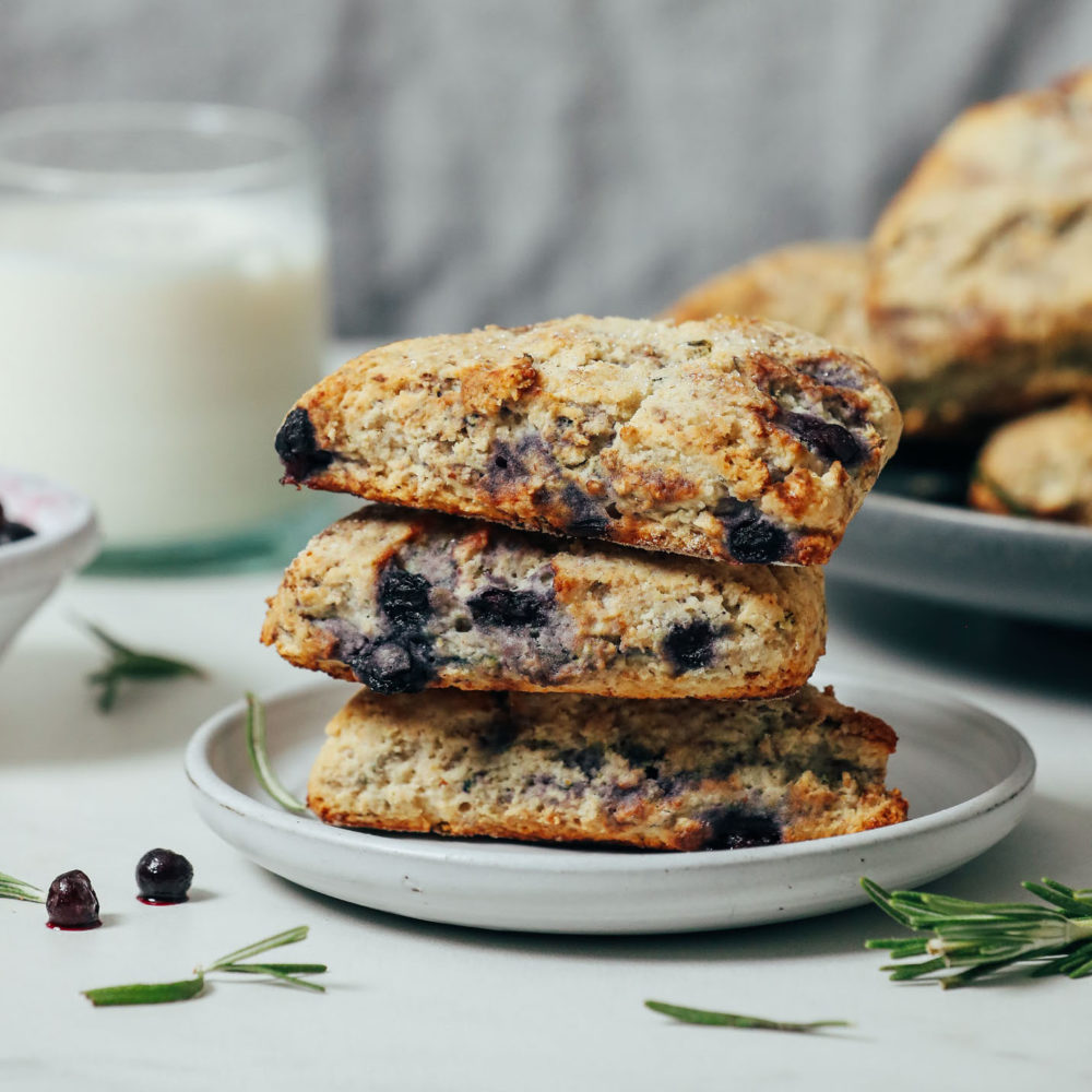 Plate with a stack of Blueberry Gluten Free Scones