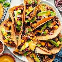 Platter of roasted jerk cauliflower tacos