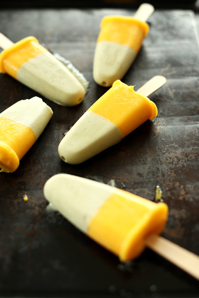 Beautifully layered Mango Green Tea Pops for a refreshing vegan dessert