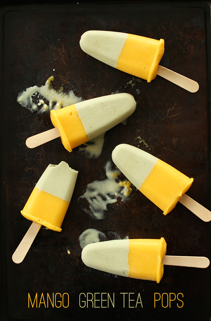 Mango Green Tea Pops on a dark background