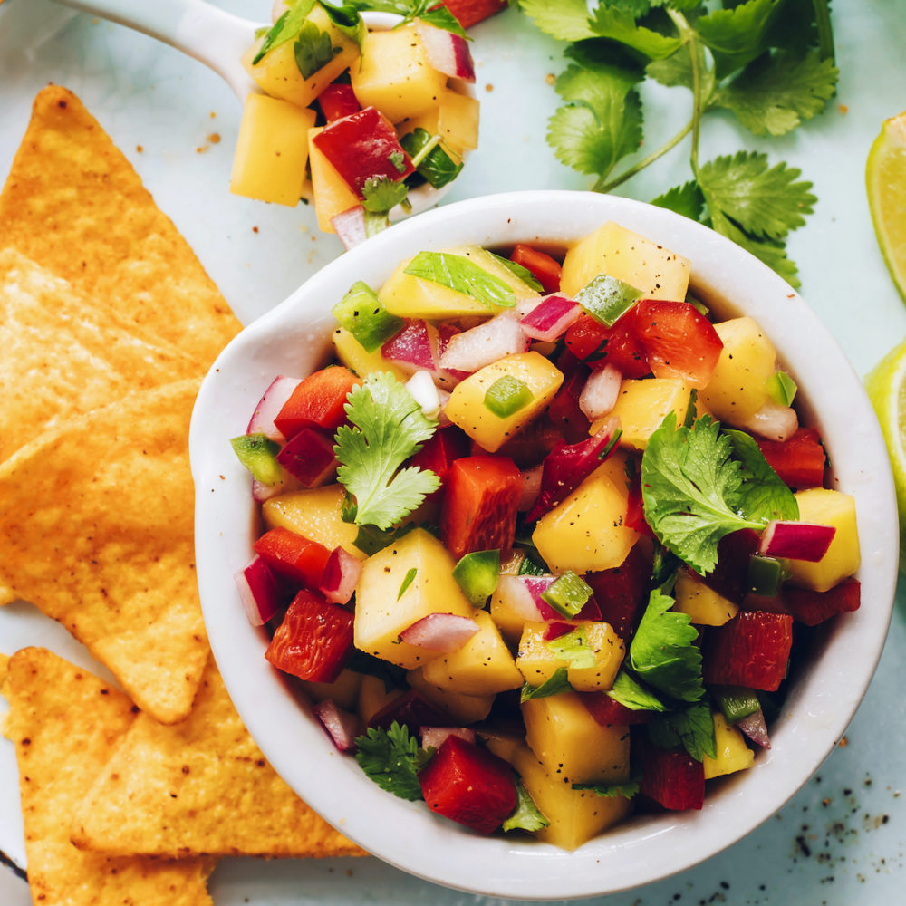 Bowl of our easy mango salsa recipe