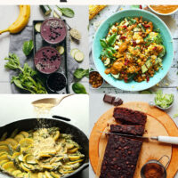 Photos of a smoothie, salad, gratin, quick bread, pasta, and fritters as some of our best zucchini recipes