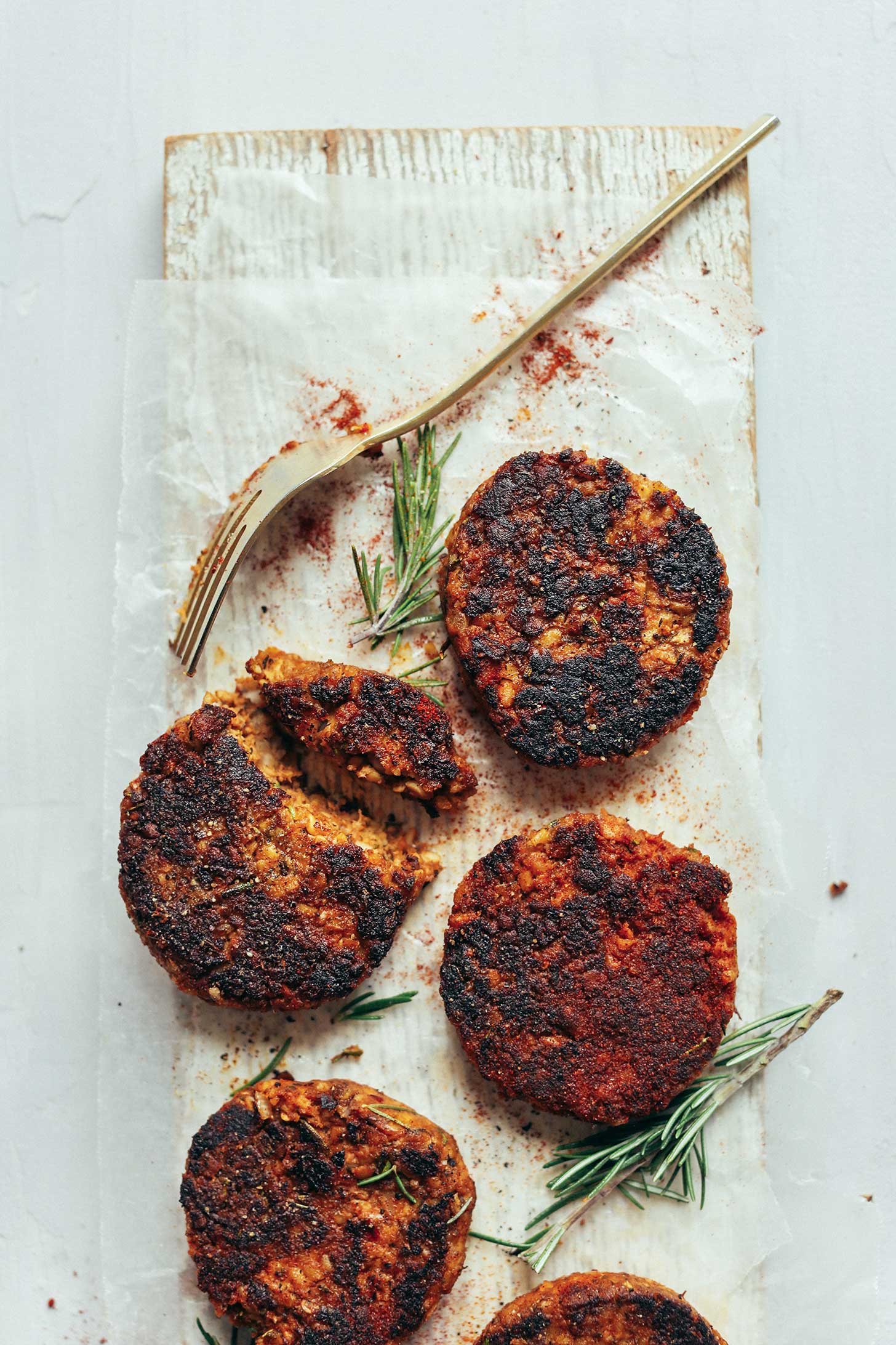 Fork cut into a healthy Spicy Vegan Breakfast Sausage patty